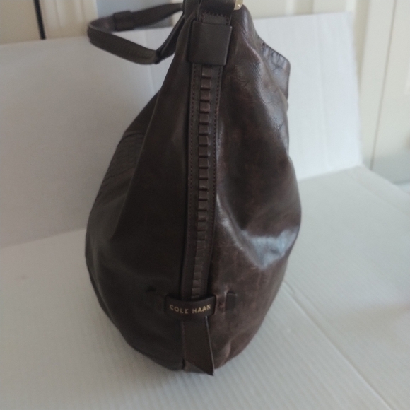 Cole Haan Bethany Weave Single Strap Leather Hobo Bag Chestnut Brown - Picture 8 of 12